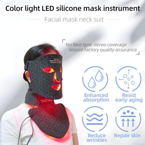 LED Face Neck Care Cover, Bandage Fixing Photon LED Light Face Neck Cover 4 Colors Reduce Blemish for Pimples Skin