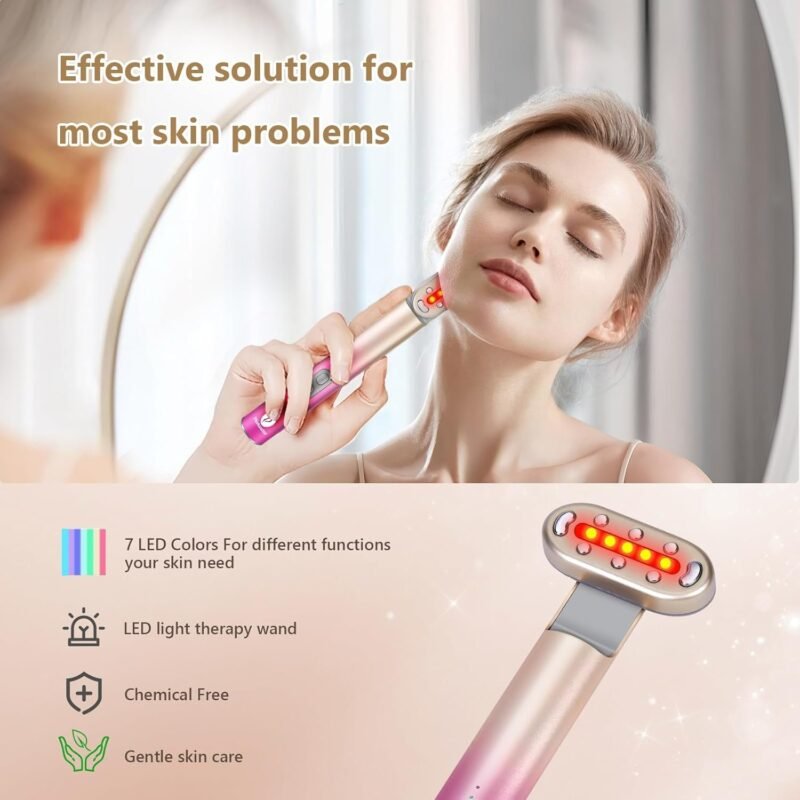 7 in 1 Light-Therapy-Wand, Red Light Therapy for Face Eye Skincare Equipment at Home,Led Beauty Wand Red for Skincare & Blue Rejuvenation,Face & Eye Massager Skincare Tool
