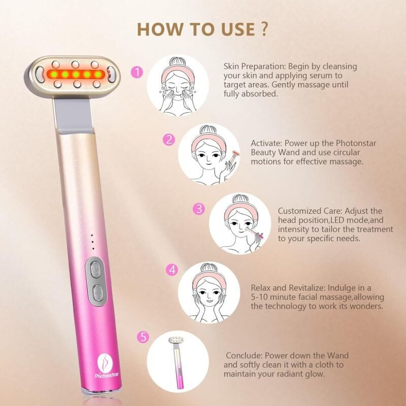 7 in 1 Light-Therapy-Wand, Red Light Therapy for Face Eye Skincare Equipment at Home,Led Beauty Wand Red for Skincare & Blue Rejuvenation,Face & Eye Massager Skincare Tool
