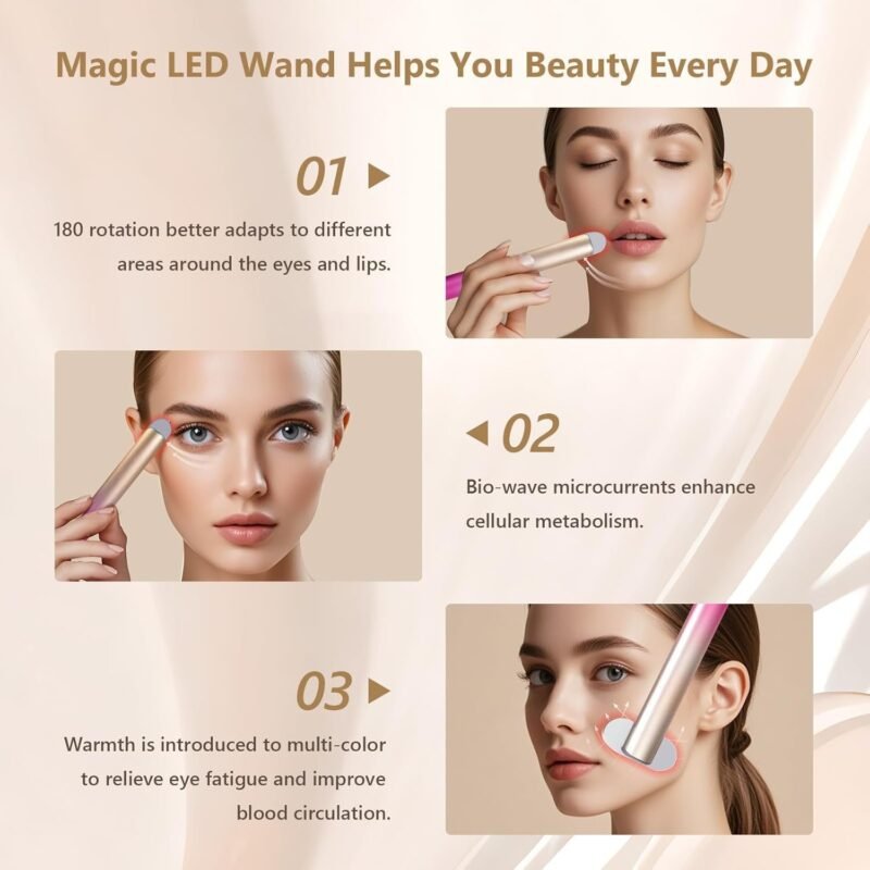 7 in 1 Light-Therapy-Wand, Red Light Therapy for Face Eye Skincare Equipment at Home,Led Beauty Wand Red for Skincare & Blue Rejuvenation,Face & Eye Massager Skincare Tool
