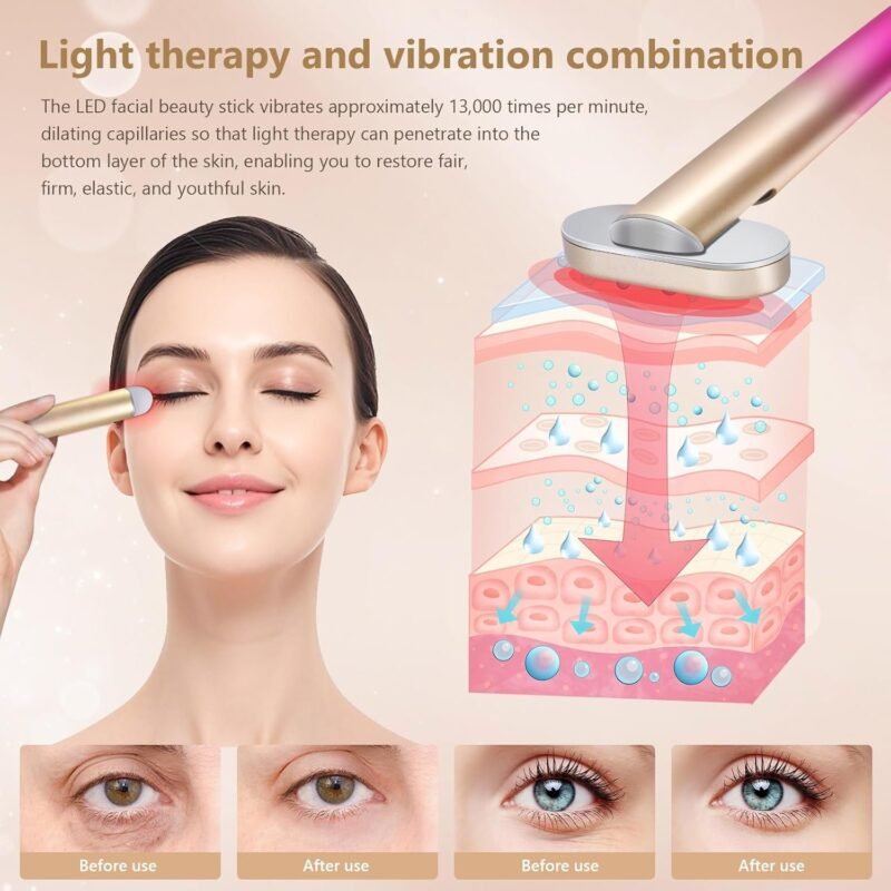 7 in 1 Light-Therapy-Wand, Red Light Therapy for Face Eye Skincare Equipment at Home,Led Beauty Wand Red for Skincare & Blue Rejuvenation,Face & Eye Massager Skincare Tool