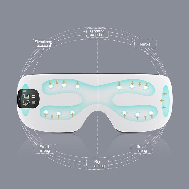 Eye Massager with Heat-Intelligent AI Voice-Bluetooth Music, 8-Mode of airbags Press Vibration Eye Masks ，for Relieve Eye Fatigue Black Eye Circles Dry Eyes Relaxing The Brain Sleep aid