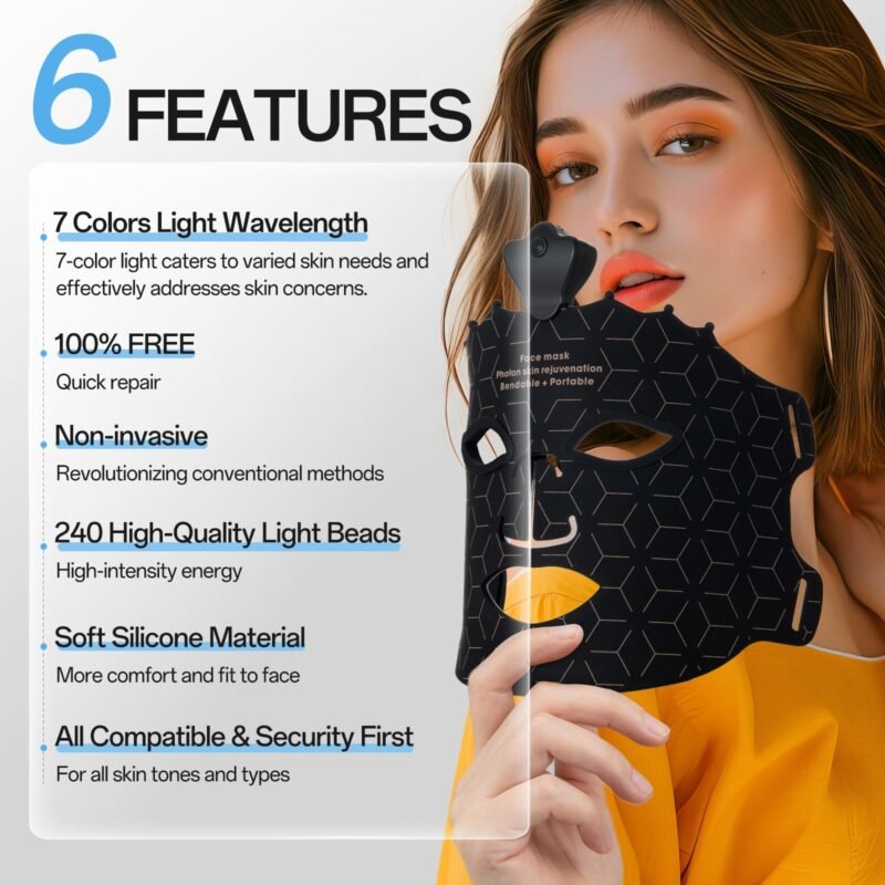 Red Light Therapy Mask for Face, Wireless 7 Colors Led Face Mask Light Therapy, Portable Face Light Therapy, Red Light Therapy Mask Skin Care, for Wrinkle Reduction Anti