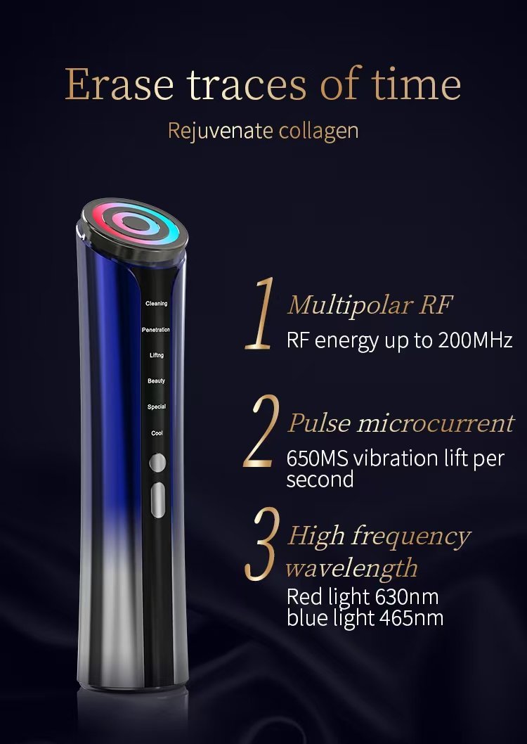 Radio Frequency Skin Tightening Machine Facial Massage Light Therapy for Wrinkles 6 in 1 Skin Tightening Rejuvenation Skin Care Device with Ice - Cooling Beauty