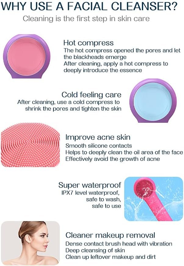 4-Color Face Brush IPX7 Waterproof Design Hot and Cold Therapy Magnetic Charging Silicone Cleansing Brush
