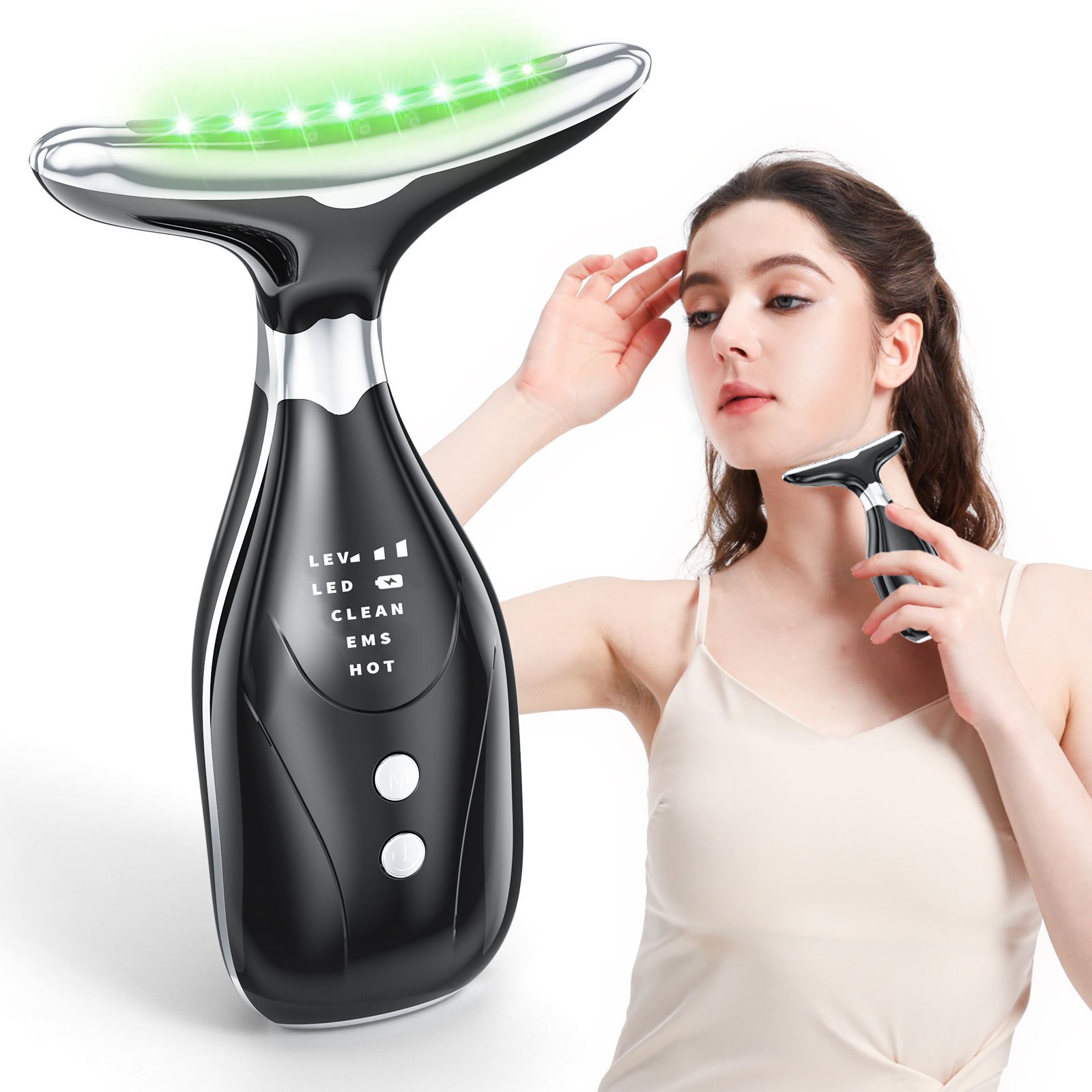 Neck Face Beauty Device, Face Neck Massager for Skin Care, Vibration Face Massager, 7 Color 3 in 1 Face Sculpting Tool Facial Massager