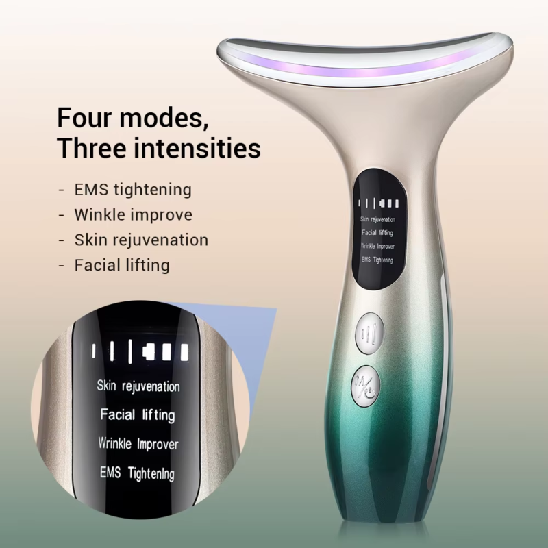 VG-E02 Neck Beauty Device with Red/Blue Light, EMS Lift and Iontophoresis, Rechargeable Neck and Jawline Firming Massager