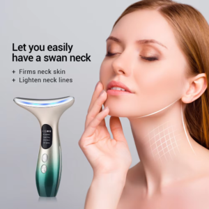 VG-E02 Neck Beauty Device with Red/Blue Light, EMS Lift and Iontophoresis, Rechargeable Neck and Jawline Firming Massager