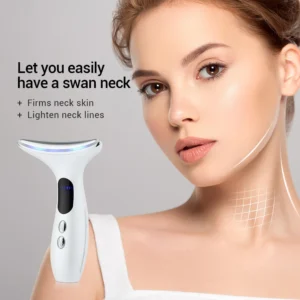 VG-E02 Neck Beauty Device with Red/Blue Light, EMS Lift and Iontophoresis, Rechargeable Neck and Jawline Firming Massager