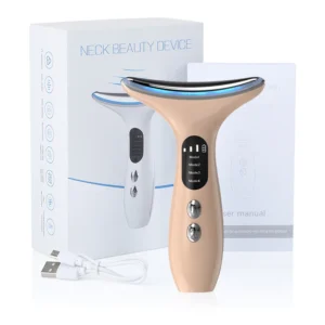 VG-E02 Neck Beauty Device with Red/Blue Light, EMS Lift and Iontophoresis, Rechargeable Neck and Jawline Firming Massager