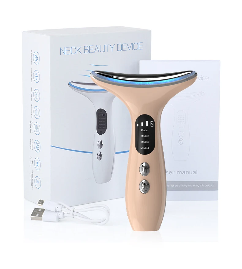 VG-E02 Neck Beauty Device with Red/Blue Light, EMS Lift and Iontophoresis, Rechargeable Neck and Jawline Firming Massager
