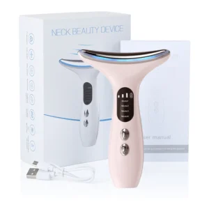 VG-E02 Neck Beauty Device with Red/Blue Light, EMS Lift and Iontophoresis, Rechargeable Neck and Jawline Firming Massager