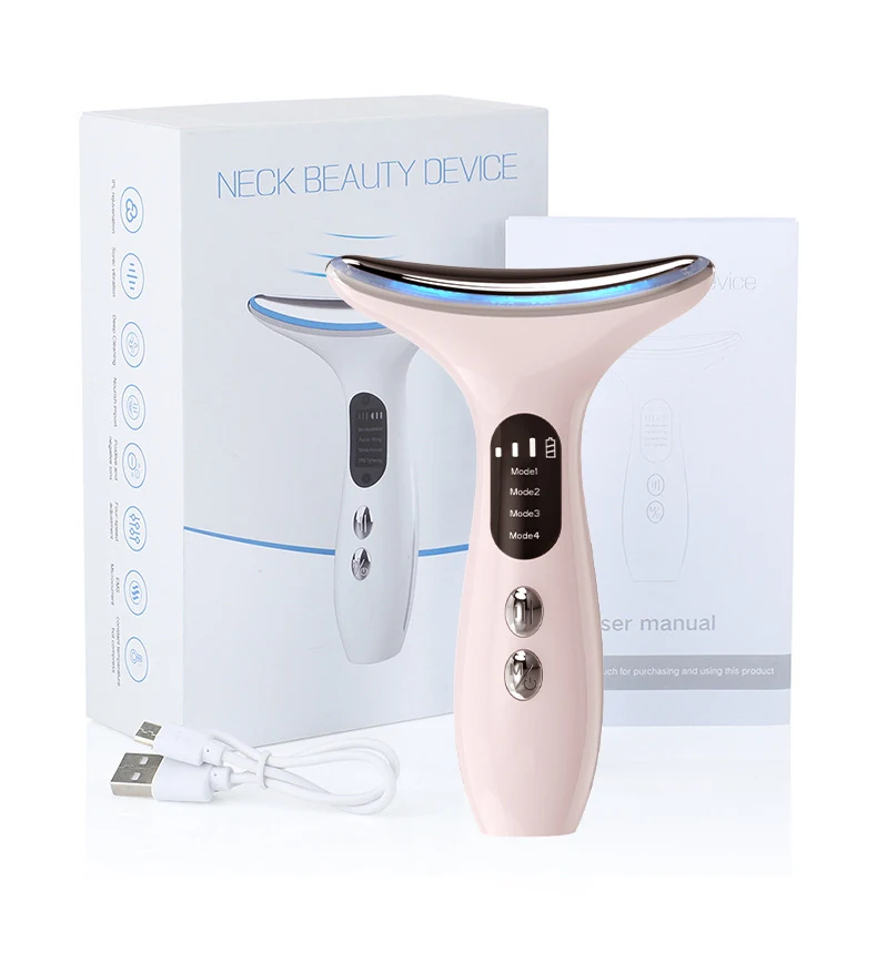 VG-E02 Neck Beauty Device with Red/Blue Light, EMS Lift and Iontophoresis, Rechargeable Neck and Jawline Firming Massager