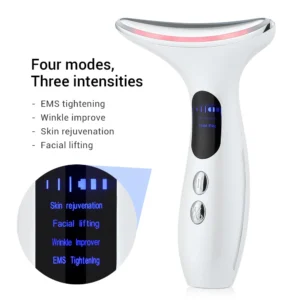 VG-E02 Neck Beauty Device with Red/Blue Light, EMS Lift and Iontophoresis, Rechargeable Neck and Jawline Firming Massager