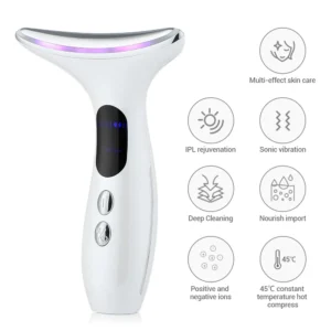 VG-E02 Neck Beauty Device with Red/Blue Light, EMS Lift and Iontophoresis, Rechargeable Neck and Jawline Firming Massager