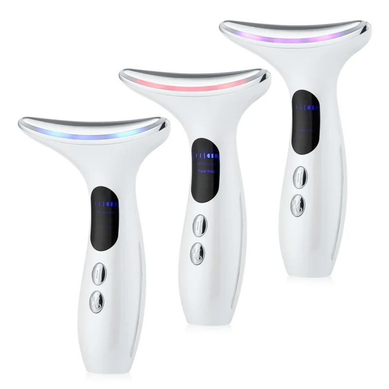 VG-E02 Neck Beauty Device with Red/Blue Light, EMS Lift and Iontophoresis, Rechargeable Neck and Jawline Firming Massager
