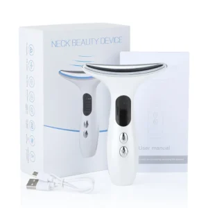VG-E02 Neck Beauty Device with Red/Blue Light, EMS Lift and Iontophoresis, Rechargeable Neck and Jawline Firming Massager