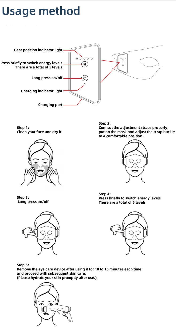 VG-ER01 Red Light Eye Care Mask, Rechargeable LED Eye Beauty Device for Under-Eye Puffiness, Fine Lines and Daily Relaxation