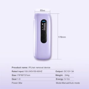 VG-H04R IPL Hair Removal Device, 5 Levels (5-12J), Manual/Auto Mode, At-Home Hair Reduction for Face and Body