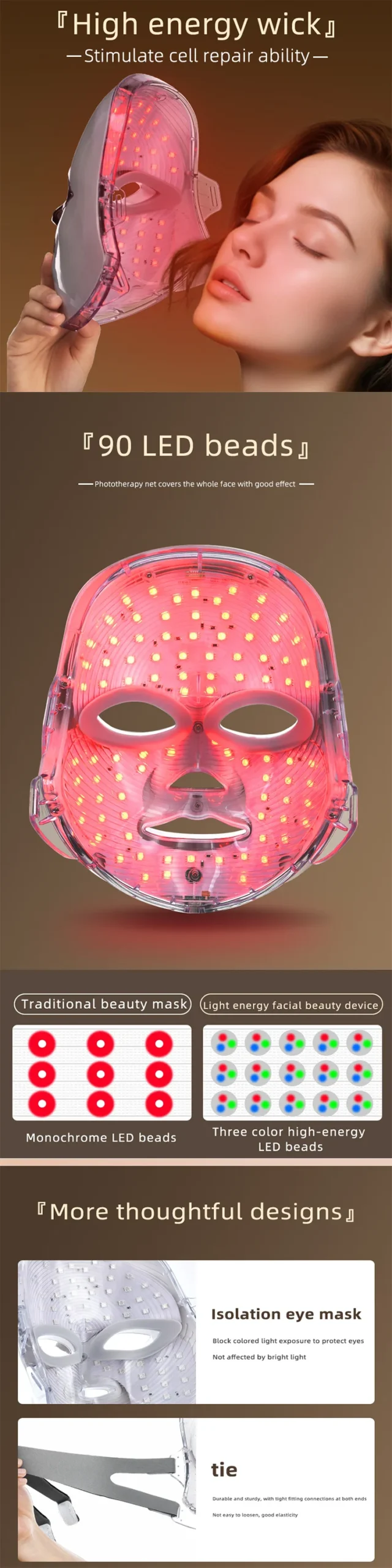 VG-O303B LED Light Therapy Face Mask, Rechargeable Full-Face Skin Care Mask for Brightening, Calming and Home Facial Routine