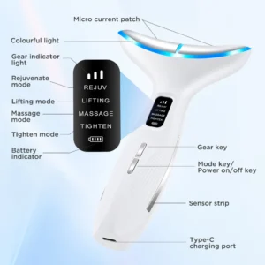 VG-OF102 Neck Beauty Device, LED Neck and Jawline Massager with Heating Care and EMS for Firm-Looking Skin