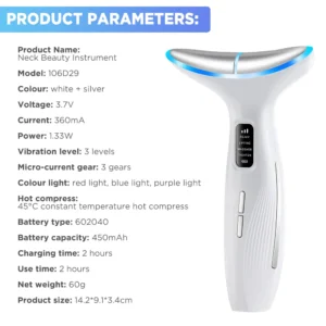 VG-OF102 Neck Beauty Device, LED Neck and Jawline Massager with Heating Care and EMS for Firm-Looking Skin