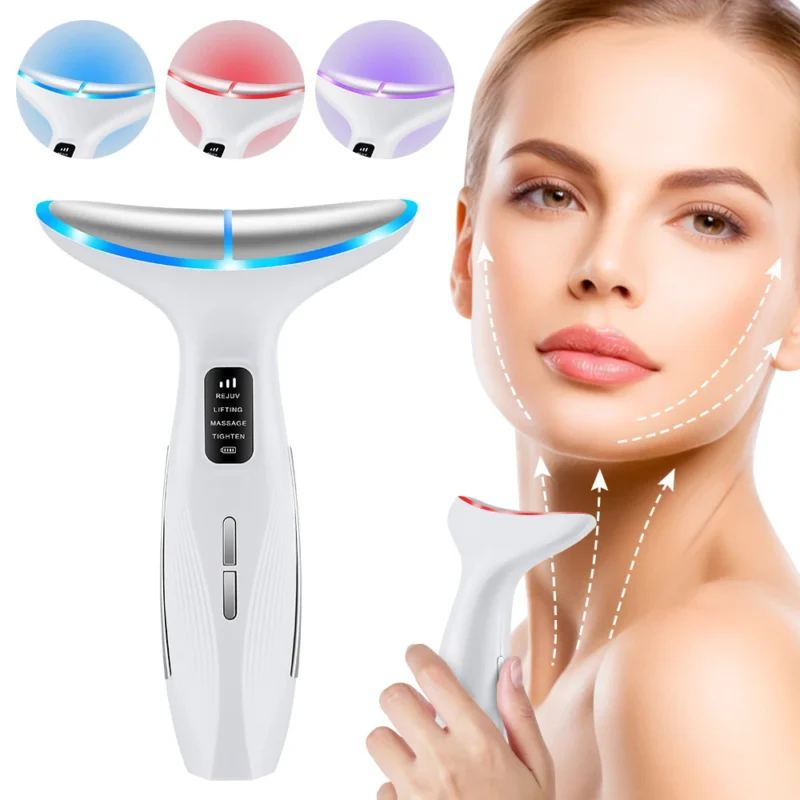 VG-OF102 Neck Beauty Device, LED Neck and Jawline Massager with Heating Care and EMS for Firm-Looking Skin