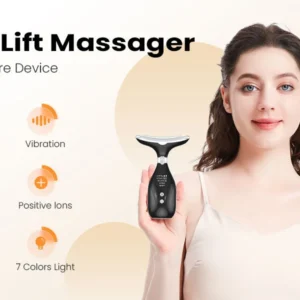 VG-OF103 Neck & Face Lifting Massager, Red Light LED + EMS Microcurrent Device for Jawline Definition and Skin Tightening Look