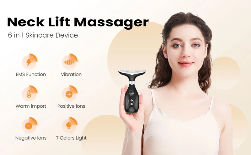 VG-OF103 Neck & Face Lifting Massager, Red Light LED + EMS Microcurrent Device for Jawline Definition and Skin Tightening Look