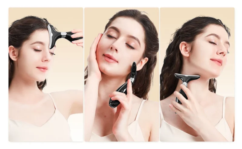 VG-OF103 Neck & Face Lifting Massager, Red Light LED + EMS Microcurrent Device for Jawline Definition and Skin Tightening Look