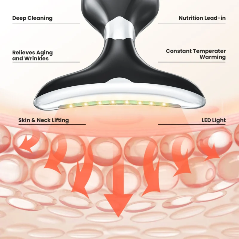 VG-OF103 Neck & Face Lifting Massager, Red Light LED + EMS Microcurrent Device for Jawline Definition and Skin Tightening Look