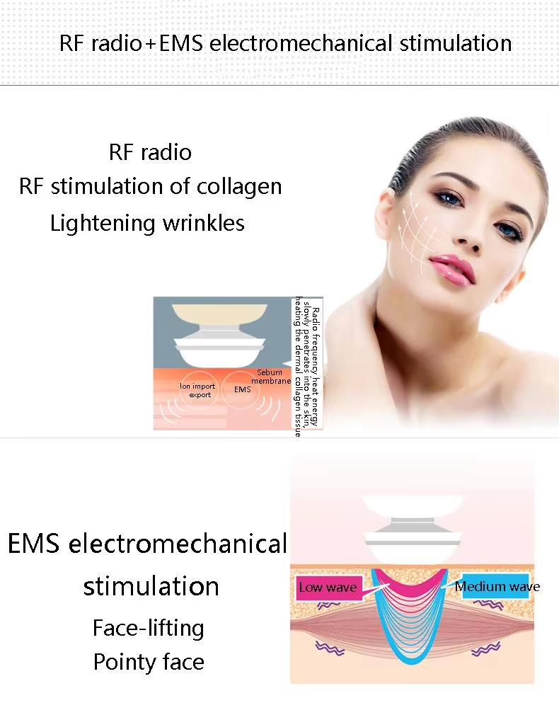 VG-RF510 RF EMS LED Facial Massager, 7-Color Light Beauty Device with 4-Pole Head and Charging Base for Firm-Looking Skin