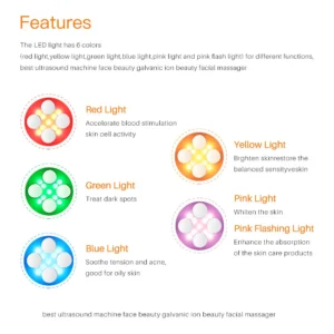VG-RF510 RF EMS LED Facial Massager, 7-Color Light Beauty Device with 4-Pole Head and Charging Base for Firm-Looking Skin