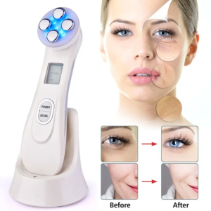 VG-RF510 RF EMS LED Facial Massager, 7-Color Light Beauty Device with 4-Pole Head and Charging Base for Firm-Looking Skin