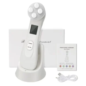 VG-RF510 RF EMS LED Facial Massager, 7-Color Light Beauty Device with 4-Pole Head and Charging Base for Firm-Looking Skin