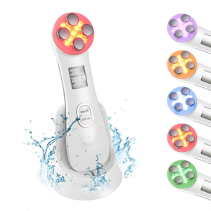 VG-RF510 RF EMS LED Facial Massager, 7-Color Light Beauty Device with 4-Pole Head and Charging Base for Firm-Looking Skin
