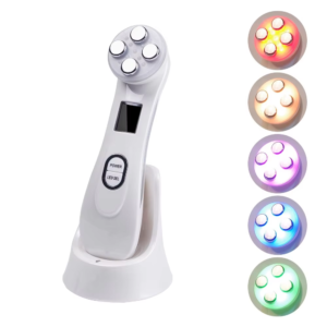 VG-RF510 RF EMS LED Facial Massager, 7-Color Light Beauty Device with 4-Pole Head and Charging Base for Firm-Looking Skin