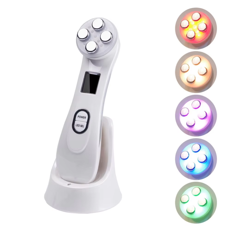 VG-RF510 RF EMS LED Facial Massager, 7-Color Light Beauty Device with 4-Pole Head and Charging Base for Firm-Looking Skin