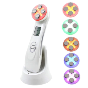 VG-RF510 RF EMS LED Facial Massager, 7-Color Light Beauty Device with 4-Pole Head and Charging Base for Firm-Looking Skin