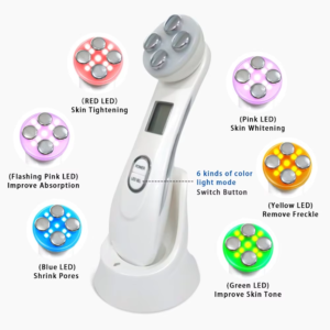 VG-RF510 RF EMS LED Facial Massager, 7-Color Light Beauty Device with 4-Pole Head and Charging Base for Firm-Looking Skin