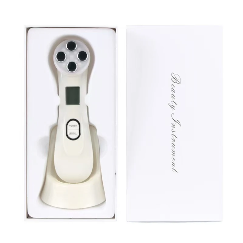 VG-RF510 RF EMS LED Facial Massager, 7-Color Light Beauty Device with 4-Pole Head and Charging Base for Firm-Looking Skin