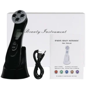 VG-RF510 RF EMS LED Facial Massager, 7-Color Light Beauty Device with 4-Pole Head and Charging Base for Firm-Looking Skin