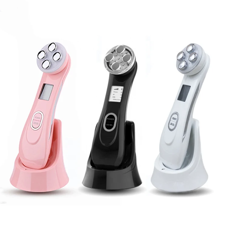 VG-RF510 RF EMS LED Facial Massager, 7-Color Light Beauty Device with 4-Pole Head and Charging Base for Firm-Looking Skin