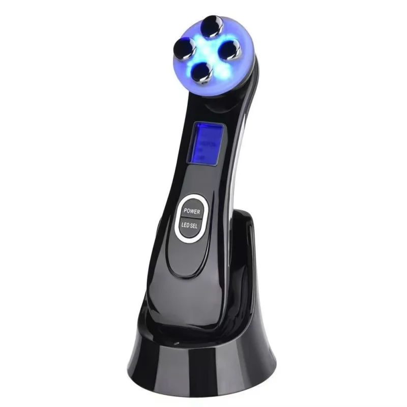 VG-RF510 RF EMS LED Facial Massager, 7-Color Light Beauty Device with 4-Pole Head and Charging Base for Firm-Looking Skin