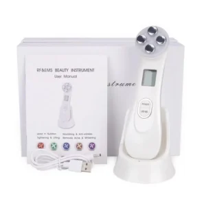 VG-RF510 RF EMS LED Facial Massager, 7-Color Light Beauty Device with 4-Pole Head and Charging Base for Firm-Looking Skin