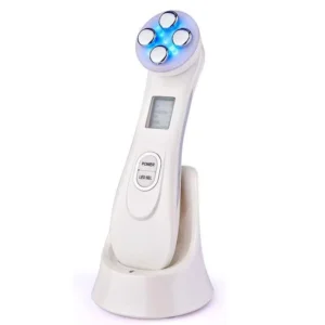 VG-RF510 RF EMS LED Facial Massager, 7-Color Light Beauty Device with 4-Pole Head and Charging Base for Firm-Looking Skin