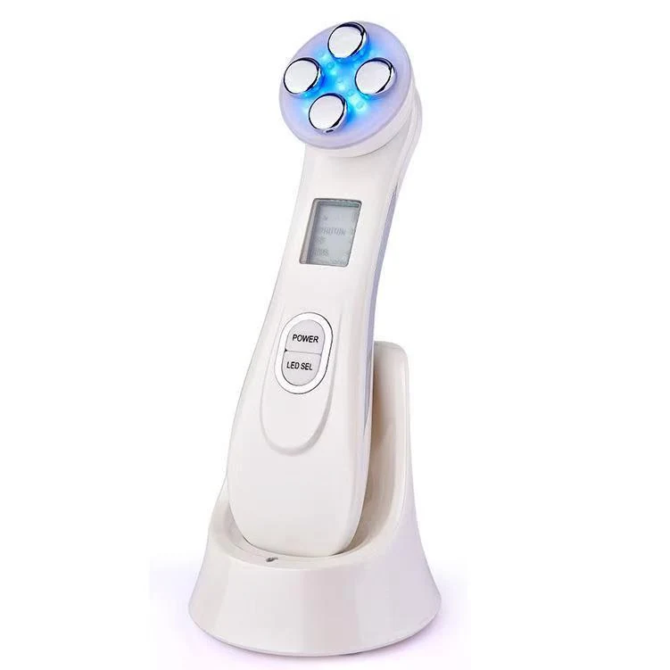 VG-RF510 RF EMS LED Facial Massager, 7-Color Light Beauty Device with 4-Pole Head and Charging Base for Firm-Looking Skin