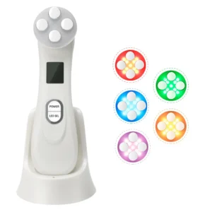 VG-RF510 RF EMS LED Facial Massager, 7-Color Light Beauty Device with 4-Pole Head and Charging Base for Firm-Looking Skin